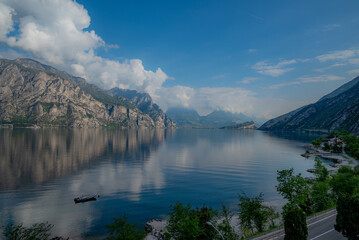 Lake Garda Italy in the morning on a cloudy day in summer