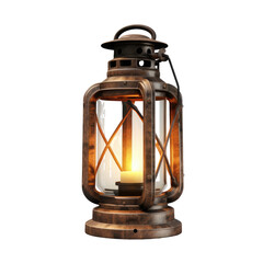 Rustic Lantern with Glowing Candle isolated on transparent background. Generative AI.