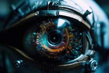 Close-up of a cybernetic eye. - obrazy, fototapety, plakaty