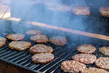 Using hot grill is grilled to perfection American beef burger