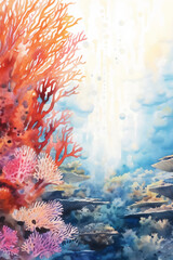 Watercolor ocean coral reef.