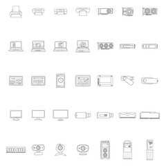 Set of hand drawn GADGET icons with notebook, tablet, pc, computer, laptop, monitor, and other