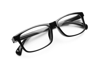 Stylish glasses with black frame isolated on white