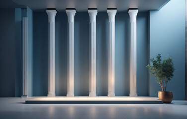 Empty Building with Spotlight and Plant in Trendy Vase for Presentation, Generative Ai