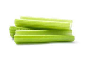 Fresh green cut celery isolated on white