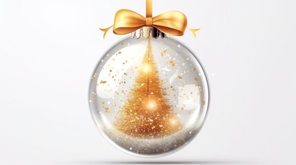 3d Crystal Christmas ball with sparkles on a light background. 