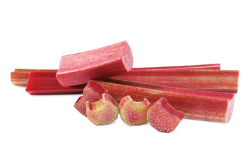 Cut fresh ripe rhubarb isolated on white