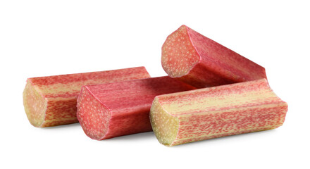 Pieces of ripe rhubarb isolated on white