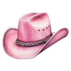 pink cowgirl hat  watercolor clipart, western rodeo pink cap