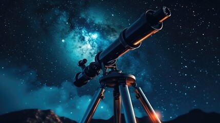 Astronomical telescope on the background of a beautiful starry sky at night. 