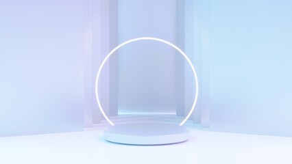 Abstract geometric round podium. Modern illustration for product promotion, showcase banner. Light backround with empty space. 3d render