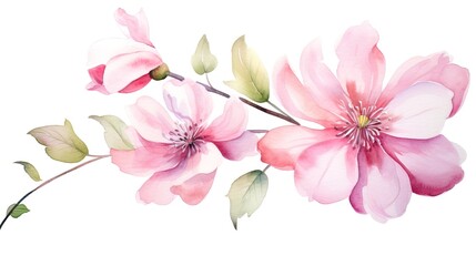 Delicate pink flowers, sakura, watercolor style. 