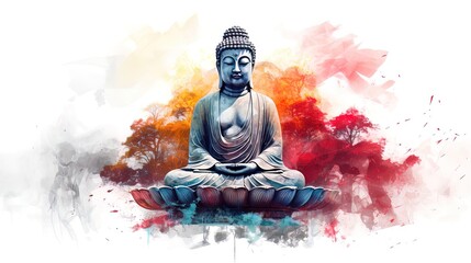 Buda statue watercolor style on white background 