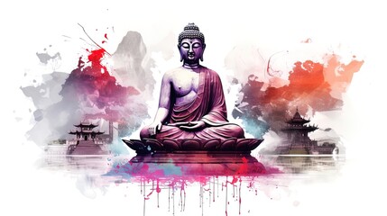Buda statue watercolor style on white background 