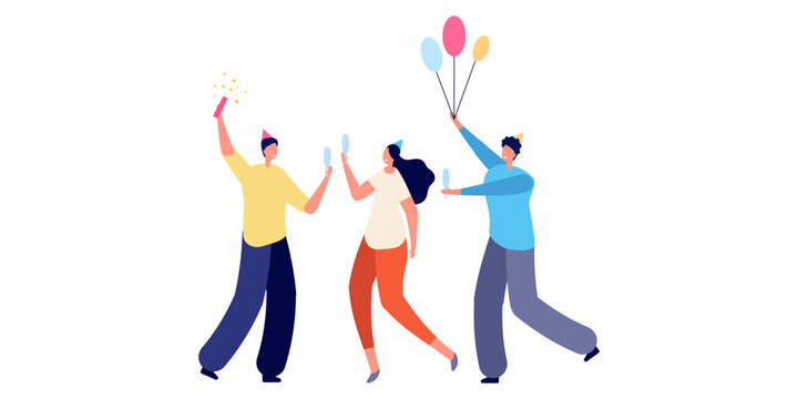 People Celebrating With Happiness Vector Character With White Background Illustration