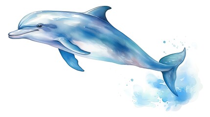 Dolphin in a watercolor style on a sea wave.