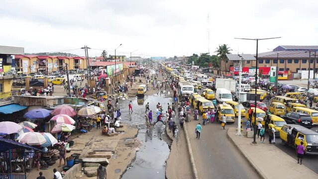 28 July 2023, Lagos Nigeria: Outdoor view of Ile epo road located close to Ile epo market in Agege, Lagos Nigeria