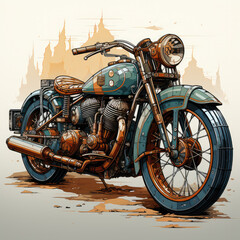 vintage motorcycle, motorcycle, classic motorcycle, generative AI illustration - obrazy, fototapety, plakaty