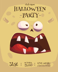 Halloween vertical background with cute zombie. Halloween party flyer or invitation template.