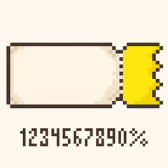 pixel coupon.Sale ticket template, discount,bright 8-bit coupon. Vector illustration