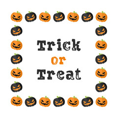Square Jack O Lantern Halloween Frame Border. Trick or Treat Text. Social Media Post Card Template Vector Illustration.