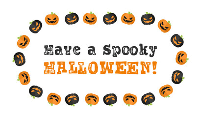 Oval Jack O Lantern Halloween Frame Border. Happy Halloween Text. Social Media Post Card Template Vector Illustration.