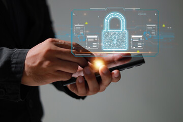 Protection network security safe your data concept. Digital crime by an anonymous hacker.