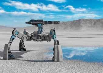 combat drone on the desert after rain side view © DM7