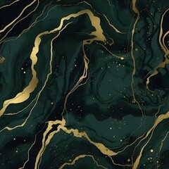 Seamless dark green black and gold marmor, infinite endless pattern, tile, generative ai