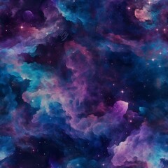 Seamless nebula galaxy, infinite endless pattern, universe, stars, space, violet and blue colors, tile, generative ai