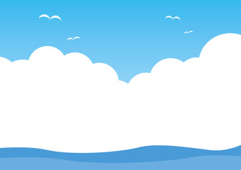 雲　背景　シンプル　グラデーション  空飛ぶカモメと海