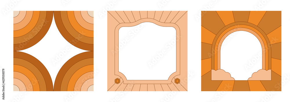 Poster png illustration in simple linear style - design templates - hippie style..