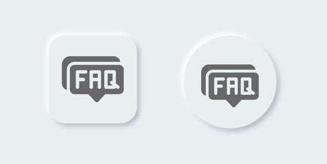 Faq solid icon in neomorphic design style. Question signs vector illustration.