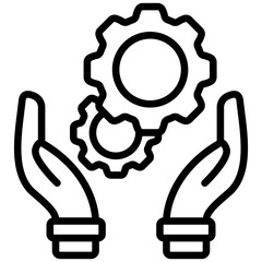 hands and gear icon often used in design, websites, or applications, banner, flyer to convey specific concepts related to project management.