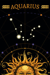 Tarot card. zodiac card with Aquarius symbol. Horoscope and card magic