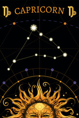 Tarot card. zodiac card with Capricorn symbol. Horoscope and card magic