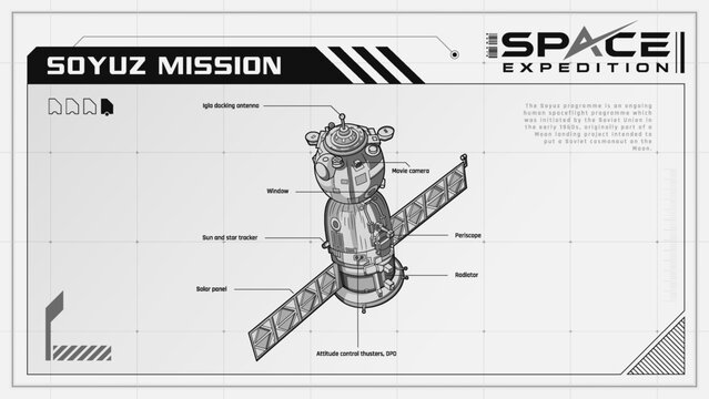 Soyuz Mission Spaceflight Programme a Legacy of Human Space Exploration - A Space Expedition Series Infographics Vector Illustration design