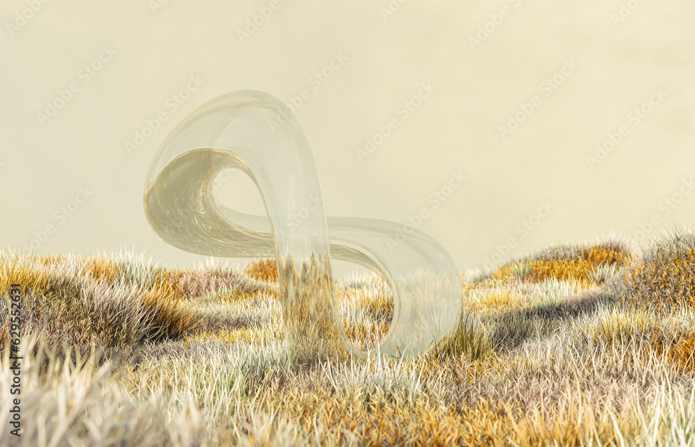 Aufkleber Abstract autumn landscape scene with a podium for product display. 3d rendering