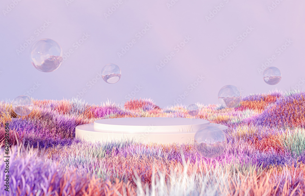 Aufkleber abstract landscape scene with a podium for product display. 3d rendering