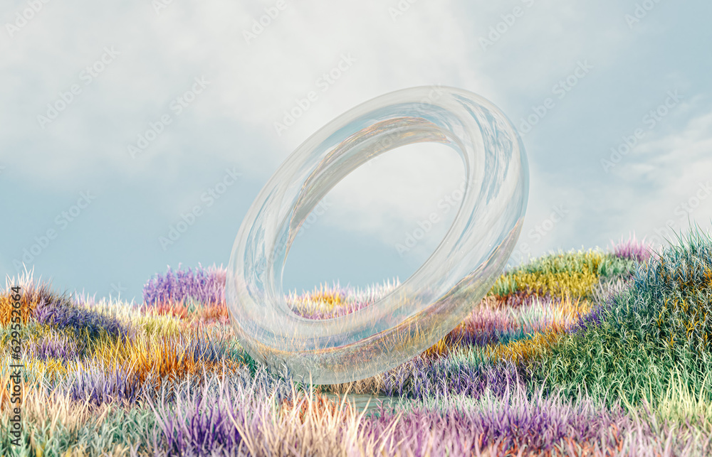 Leinwandbilder abstract landscape scene with a podium for product display. 3d rendering