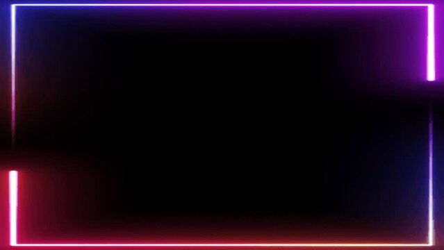 Animated neon glowing frame background. Colorful laser show seamless loop  border. Futuristic light effect isolated on black. VJ backdrop for club.