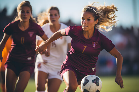 Blonde women playing soccer in football jersey number seven ai generated art