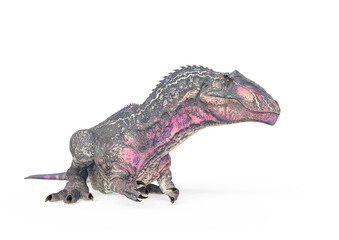 giganotosaurus is lying down and resting on white background © DM7