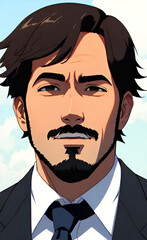 Handsome anime boy in anime style. Anime businessman working in office, manga, japanese cartoon. Anime character illustration. Anime style wallpaper. Generated Ai.