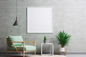 Frame mockup in modern living room with empty poster frame