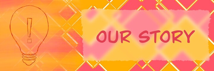 Our Story Bulb Pink Orange Diamond Background Text Horizontal