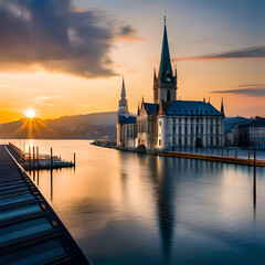 Fototapeta premium sunset over the river
