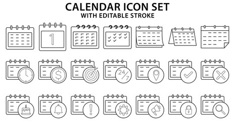 Calendar Icons. Set icon about calendar. Line icons. Calendar icon set. Vector Illustration. Editable Stroke.