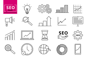 Internet and seo icons. Web Development - thin line vector icon set. SEO and promotion line icons