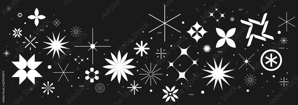 Aufkleber Vector abstract background with extraordinary graphic elements of different shapes, Collection of various form, labels, stickers inspired by brutalism, set basic figures in y2k style, retro futuristic